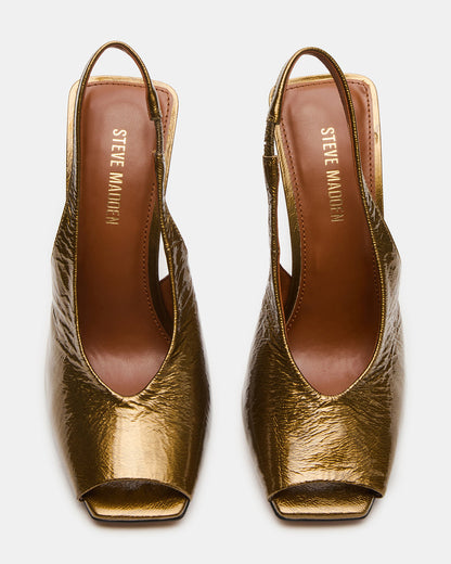 LUCIAN Olive Crinkle Patent Square-Toe Peep-Toe Slingback Women's Heel | Steve Madden Featured