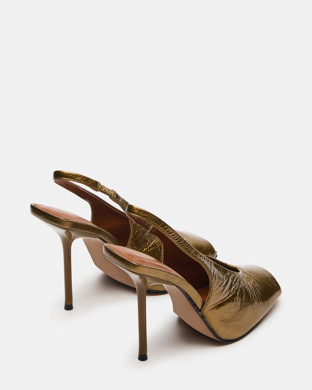 LUCIAN Olive Crinkle Patent Square-Toe Peep-Toe Slingback Women's Heel | Steve Madden Featured