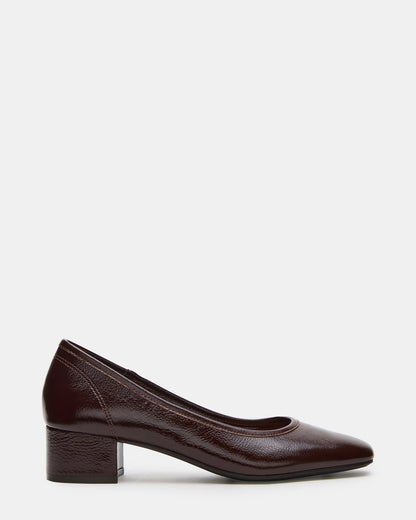 MOLLIE Espresso Patent Ballet Block Heels | Steve Madden Signature