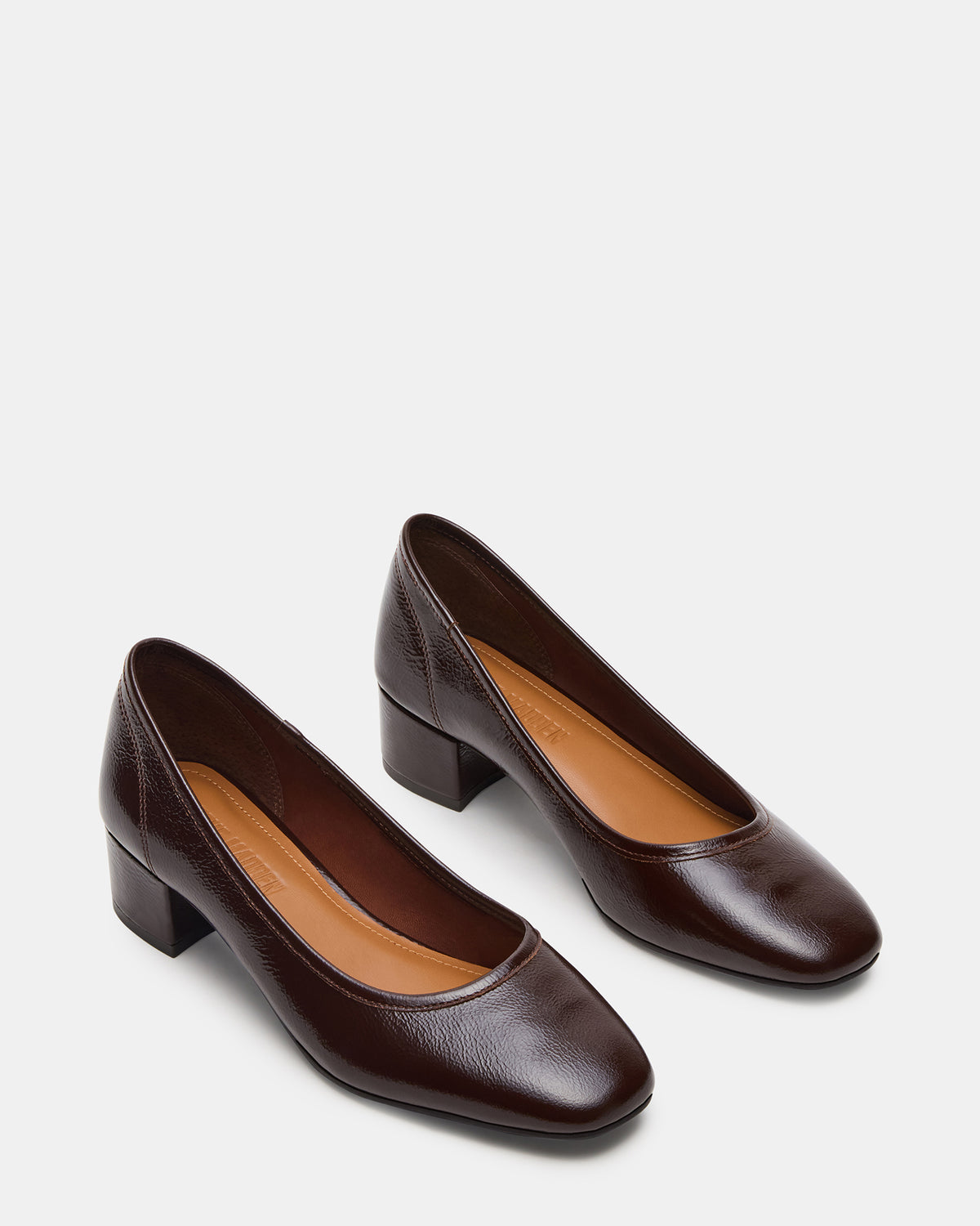 MOLLIE Espresso Patent Ballet Block Heels | Steve Madden Signature