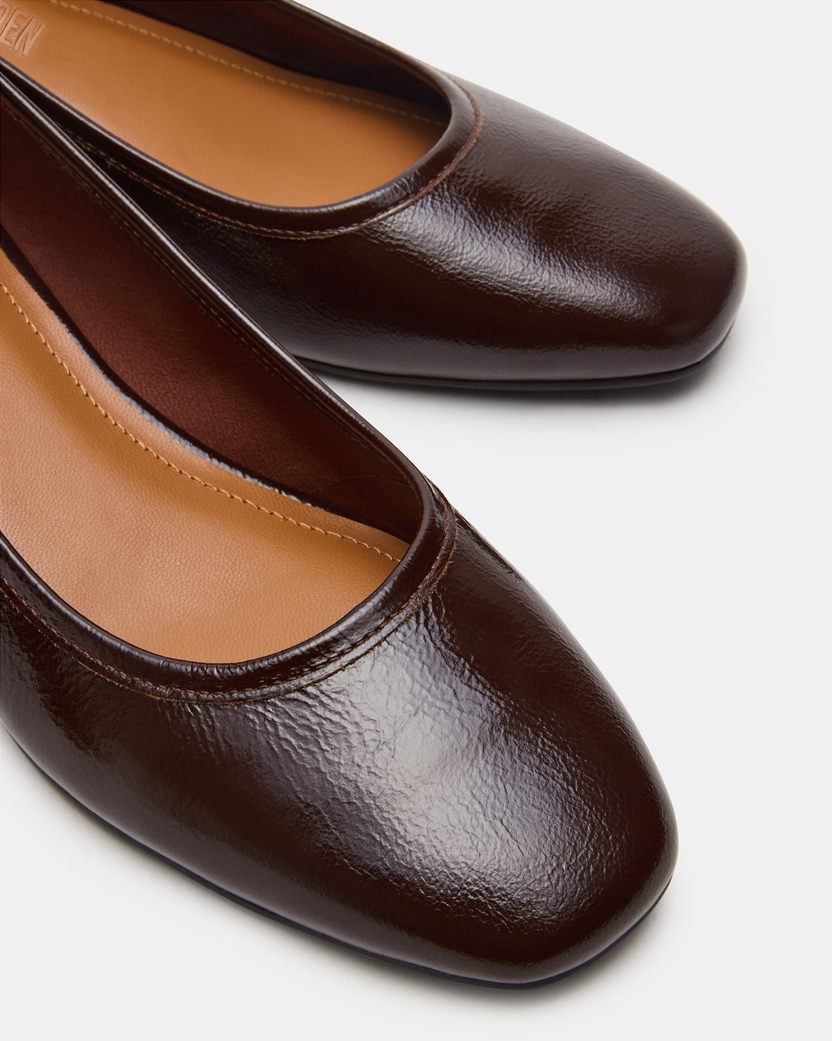 MOLLIE Espresso Patent Ballet Block Heels | Steve Madden Signature