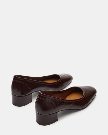 MOLLIE Espresso Patent Ballet Block Heels | Steve Madden Signature