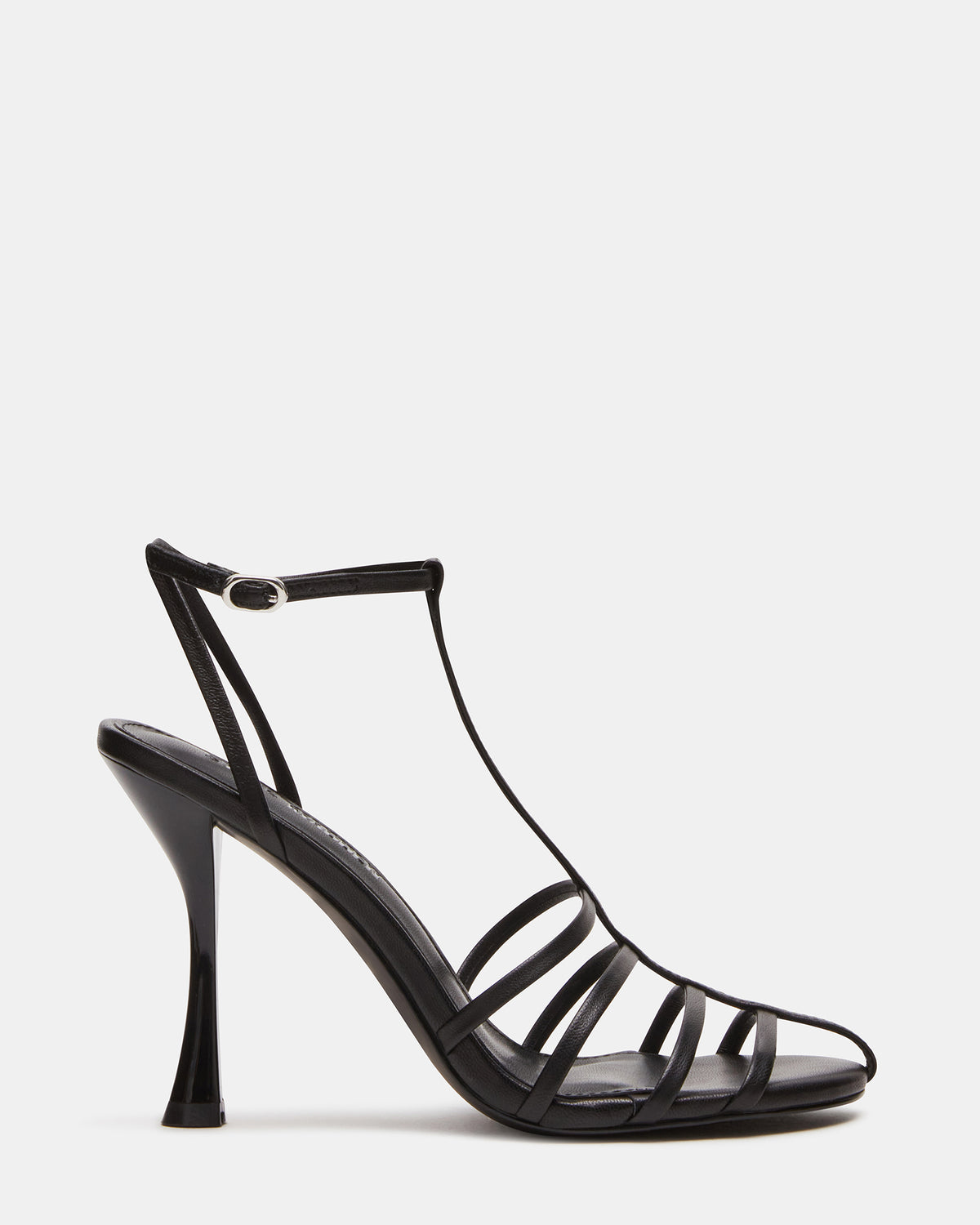 TILDAH Black Leather Strappy Rounded Toe Women's Heel | Steve Madden Special Offer