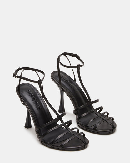 TILDAH Black Leather Strappy Rounded Toe Women's Heel | Steve Madden Special Offer