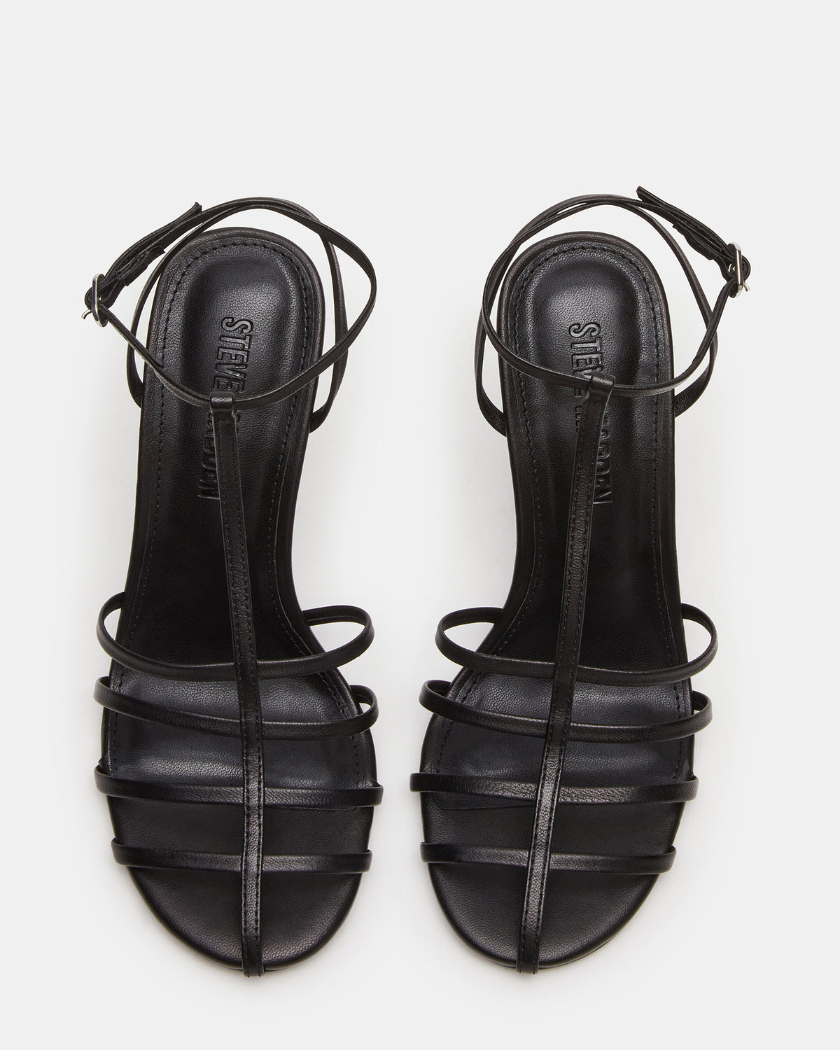 TILDAH Black Leather Strappy Rounded Toe Women's Heel | Steve Madden Special Offer