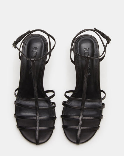 TILDAH Black Leather Strappy Rounded Toe Women's Heel | Steve Madden Special Offer