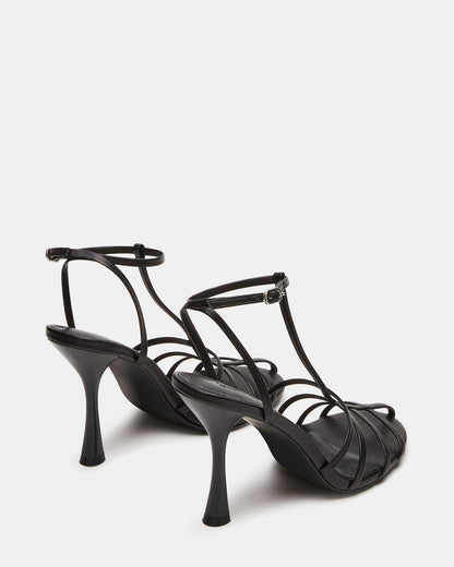 TILDAH Black Leather Strappy Rounded Toe Women's Heel | Steve Madden Special Offer