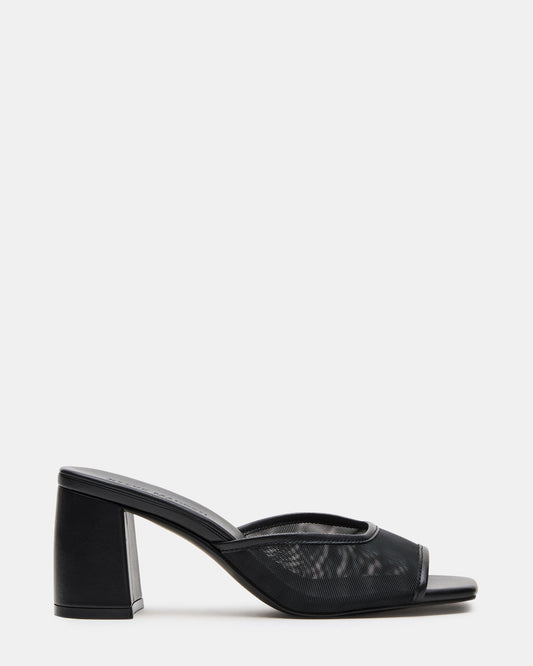MADAME Black Square-Toe Mesh Mule Women's Heel | Steve Madden Customer Favorite