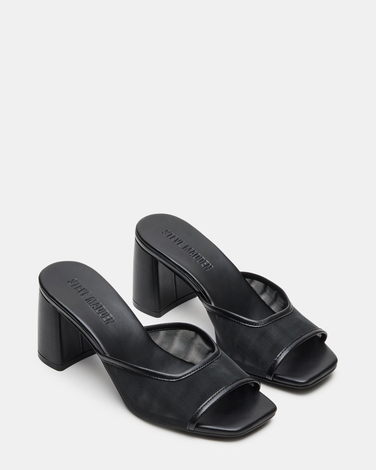 MADAME Black Square-Toe Mesh Mule Women's Heel | Steve Madden Customer Favorite
