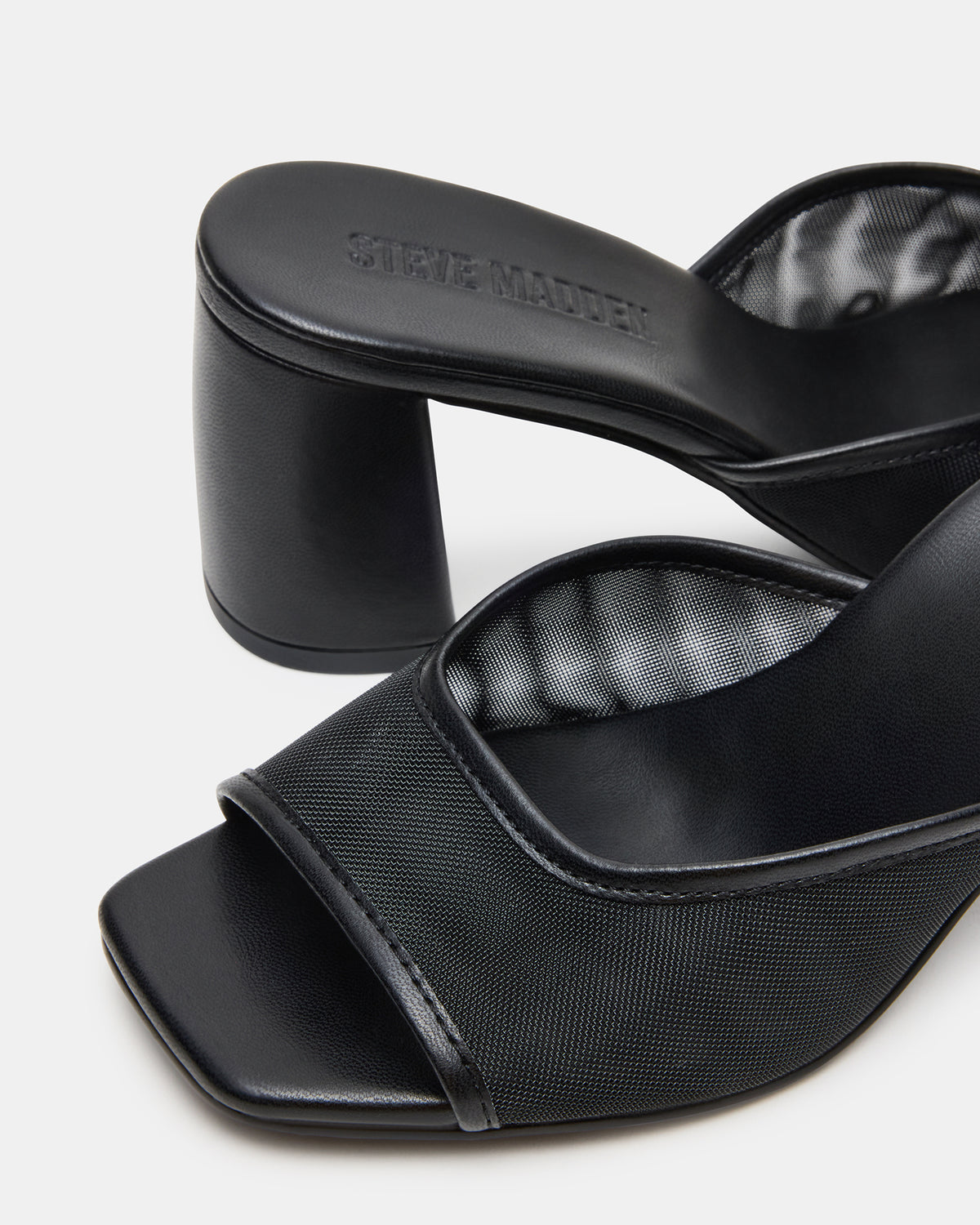 MADAME Black Square-Toe Mesh Mule Women's Heel | Steve Madden Customer Favorite