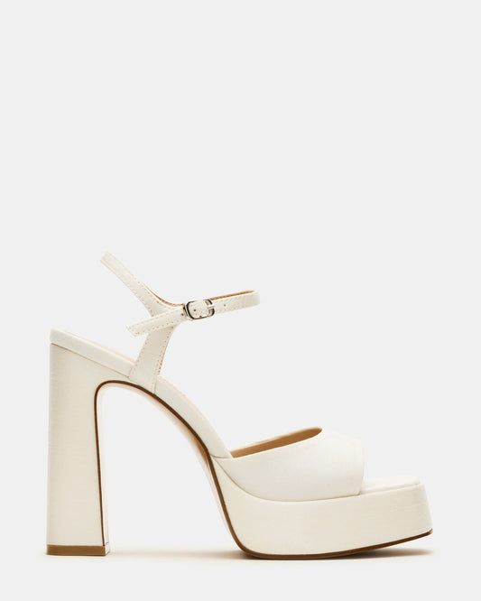 LINADRA Ivory Satin Women's Platform Square-Toe Strappy Heel | Steve Madden Classic