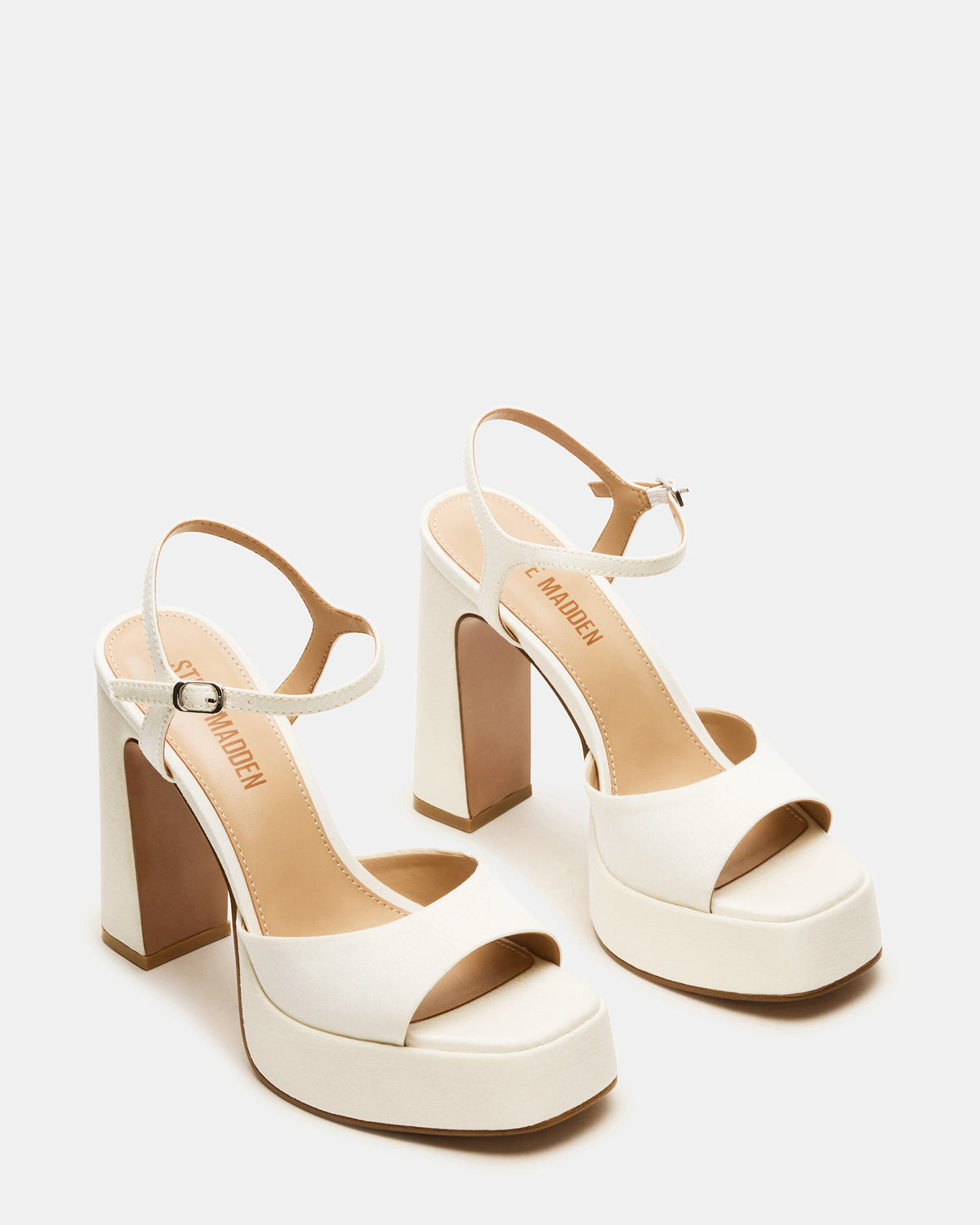 LINADRA Ivory Satin Women's Platform Square-Toe Strappy Heel | Steve Madden Classic