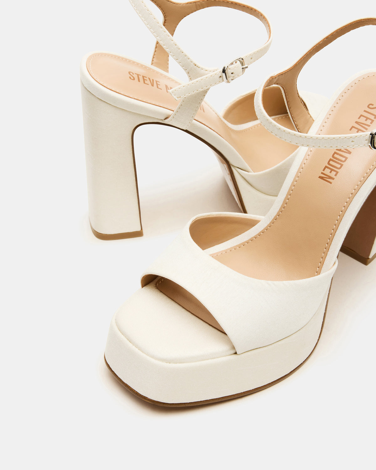 LINADRA Ivory Satin Women's Platform Square-Toe Strappy Heel | Steve Madden Classic