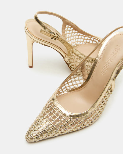 REYES Woven Gold Slingback Stiletto Pointed-Toe Pump Women's Heel | Steve Madden Sale