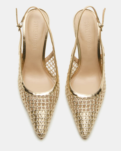 REYES Woven Gold Slingback Stiletto Pointed-Toe Pump Women's Heel | Steve Madden Sale