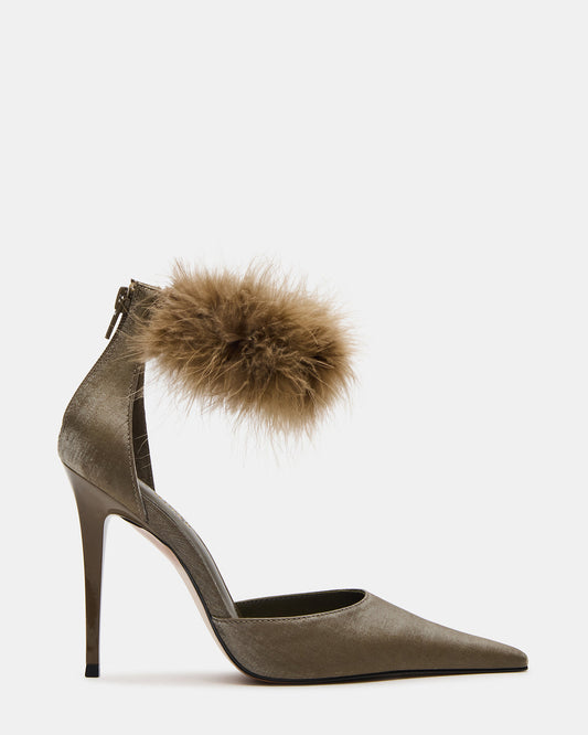 ELUSIVE Olive Satin Pointed-Toe Stiletto Pump Women's Heel | Steve Madden Value