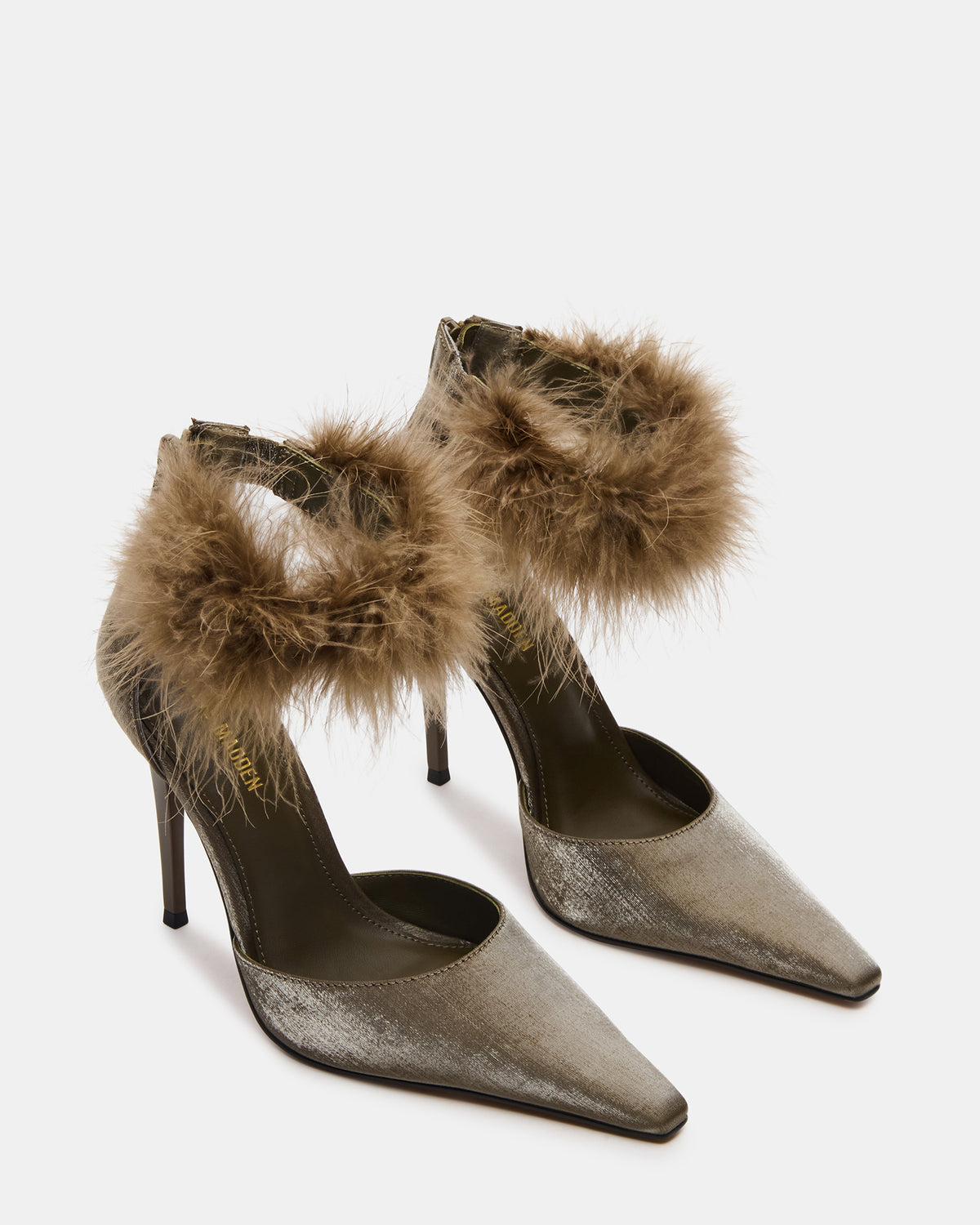 ELUSIVE Olive Satin Pointed-Toe Stiletto Pump Women's Heel | Steve Madden Value