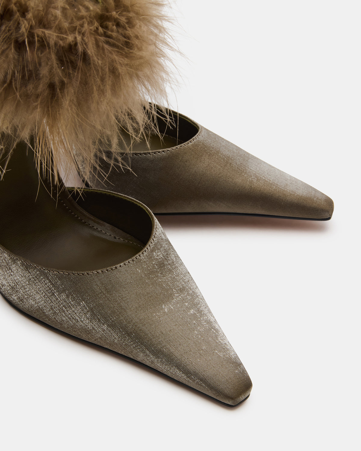 ELUSIVE Olive Satin Pointed-Toe Stiletto Pump Women's Heel | Steve Madden Value