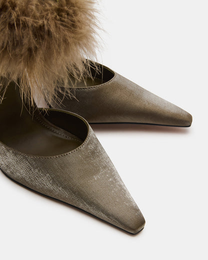 ELUSIVE Olive Satin Pointed-Toe Stiletto Pump Women's Heel | Steve Madden Value