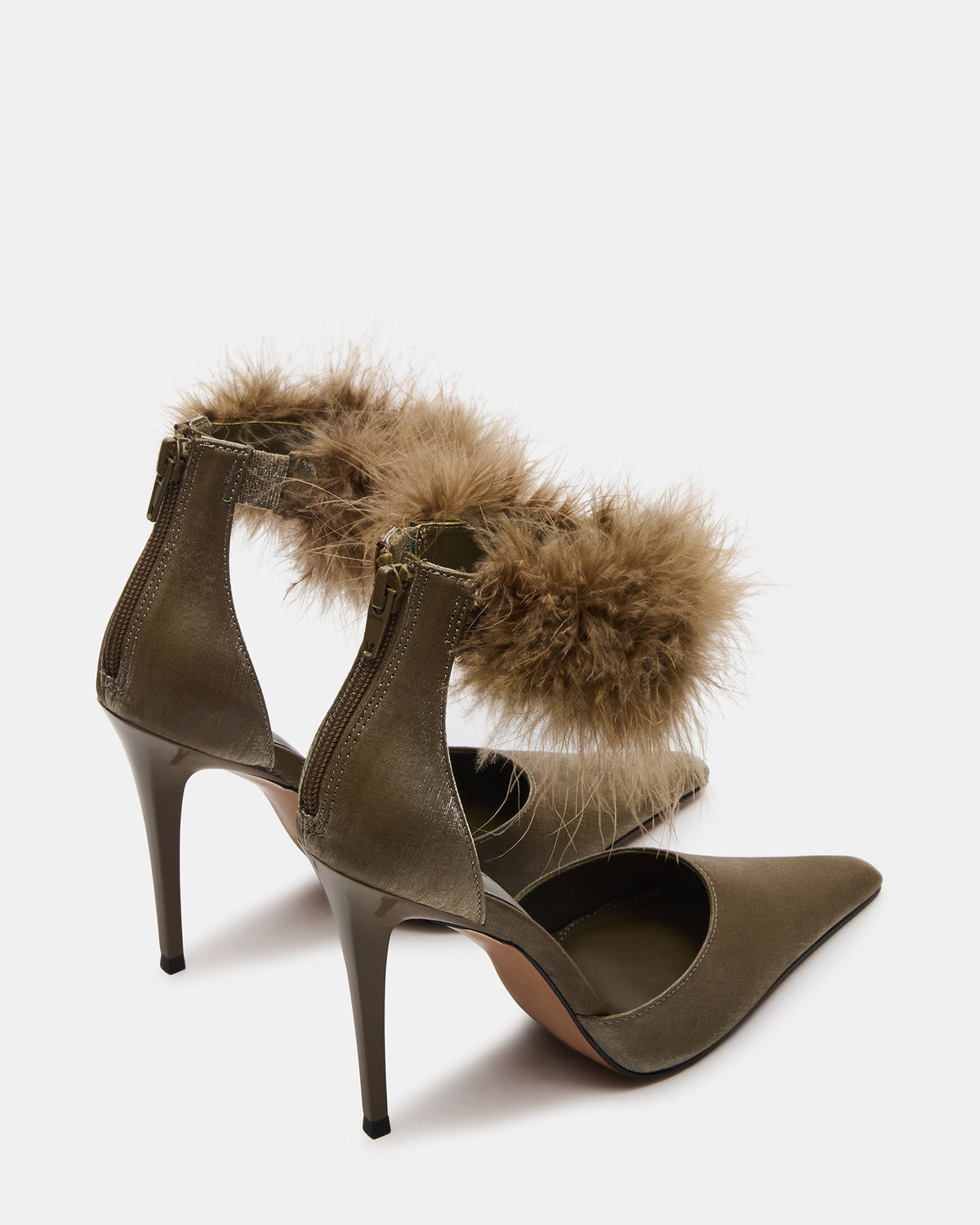 ELUSIVE Olive Satin Pointed-Toe Stiletto Pump Women's Heel | Steve Madden Value
