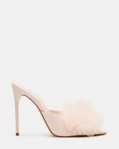 AFFINITY Tulle Light Pink Pointed-Toe Stiletto Mule Women's Heel | Steve Madden Latest