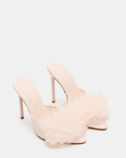 AFFINITY Tulle Light Pink Pointed-Toe Stiletto Mule Women's Heel | Steve Madden Latest
