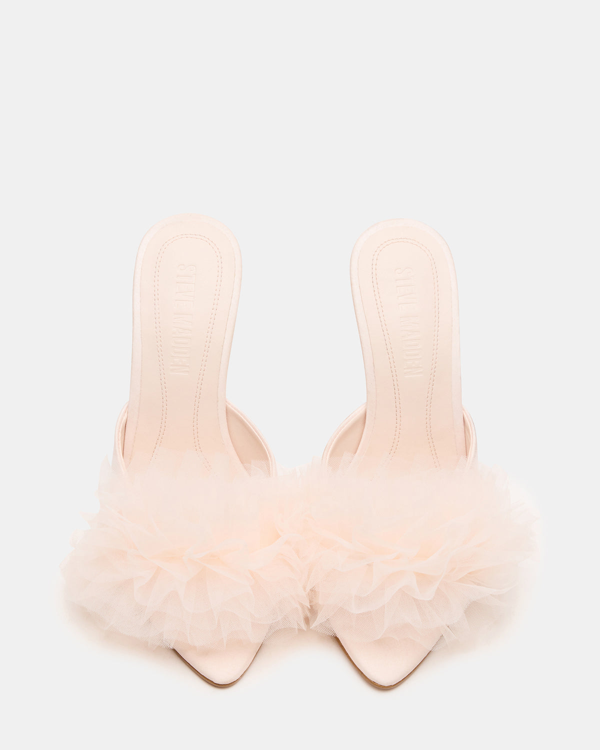 AFFINITY Tulle Light Pink Pointed-Toe Stiletto Mule Women's Heel | Steve Madden Latest