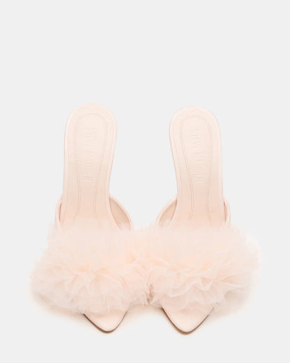 AFFINITY Tulle Light Pink Pointed-Toe Stiletto Mule Women's Heel | Steve Madden Latest
