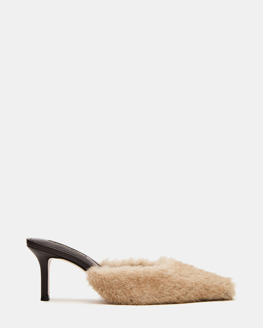 ALEXI Faux Fur Tan Pointed-Toe Mule Women's Heel | Steve Madden Exclusive