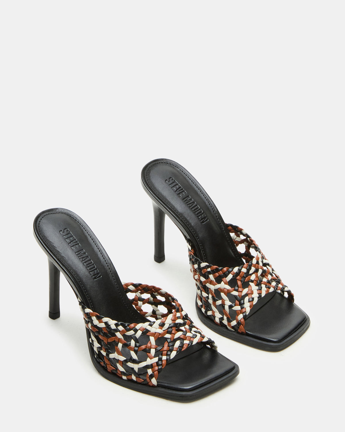 TIKKI Brown Multi Square-Toe Mule Stiletto Women's Heel | Steve Madden Trusted