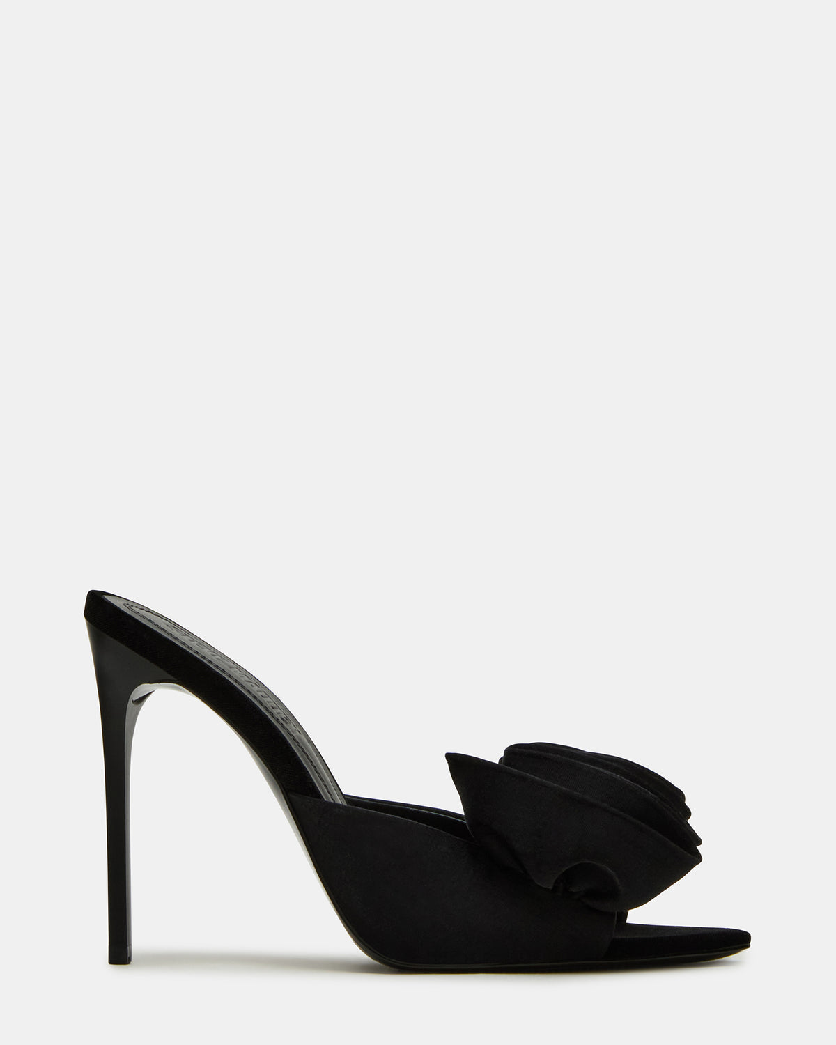 AFFINITY Black Satin Pointed-Toe Stiletto Mule Women's Heel | Steve Madden Classic