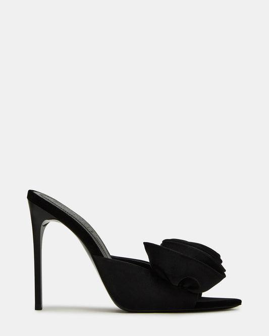 AFFINITY Black Satin Pointed-Toe Stiletto Mule Women's Heel | Steve Madden Classic