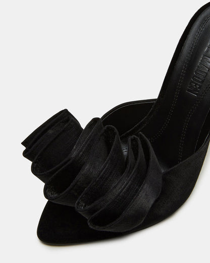 AFFINITY Black Satin Pointed-Toe Stiletto Mule Women's Heel | Steve Madden Classic
