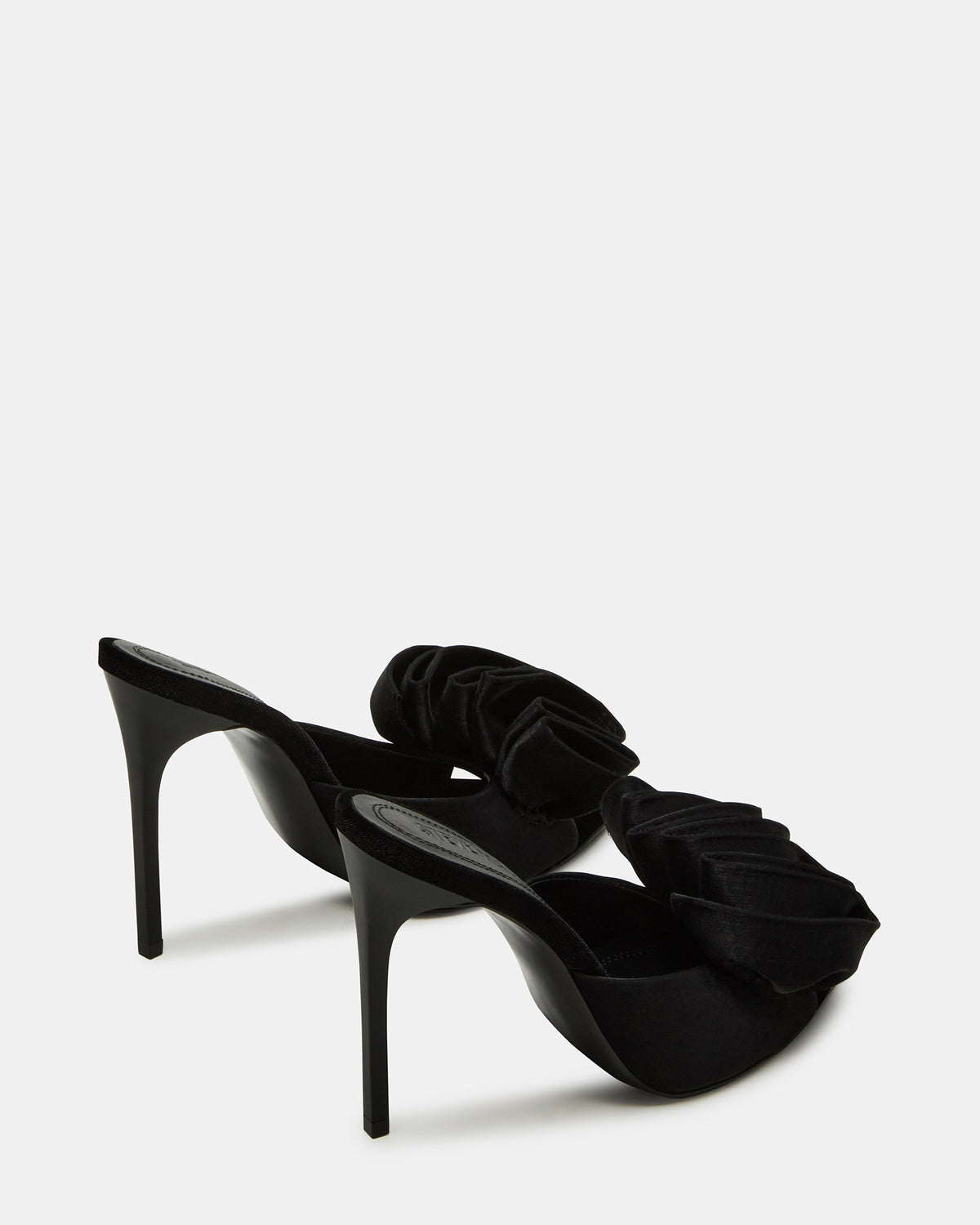 AFFINITY Black Satin Pointed-Toe Stiletto Mule Women's Heel | Steve Madden Classic