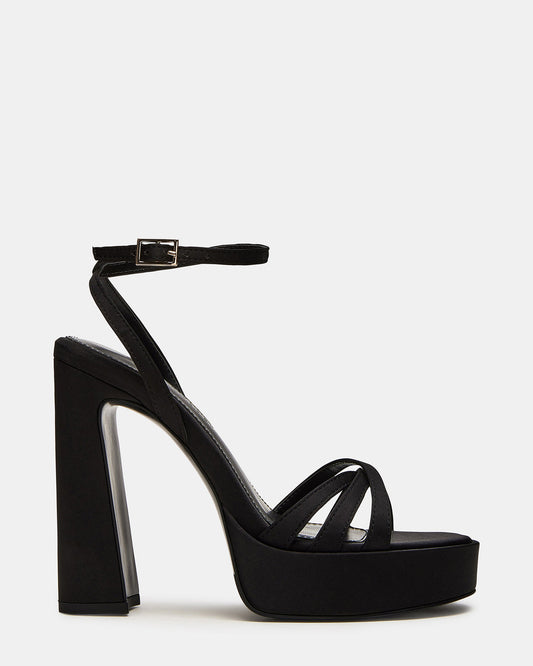 FLEET Black Strappy Platform Block Heel | Women's Heels | Steve Madden Best Price