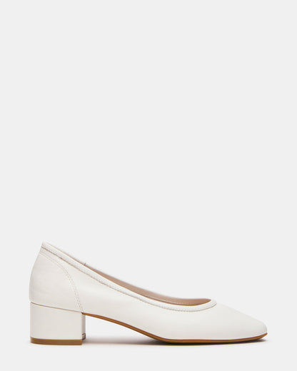 MOLLIE White Leather Ballet Women's Block Heels | Steve Madden Premium
