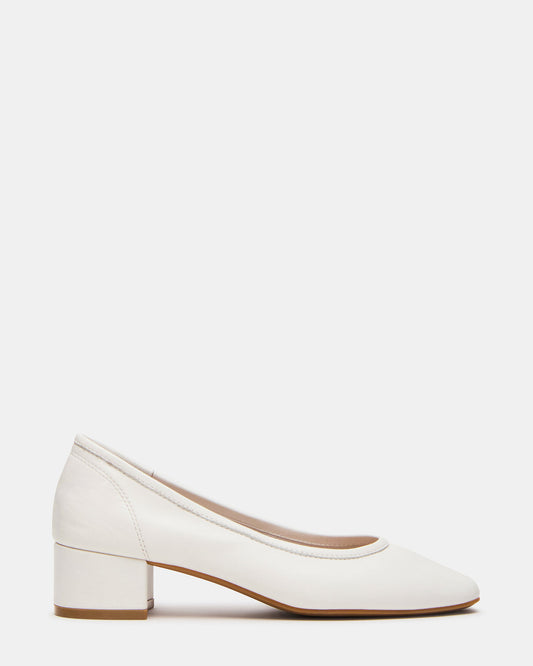 MOLLIE White Leather Ballet Women's Block Heels | Steve Madden Premium