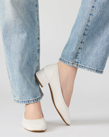 MOLLIE White Leather Ballet Women's Block Heels | Steve Madden Premium