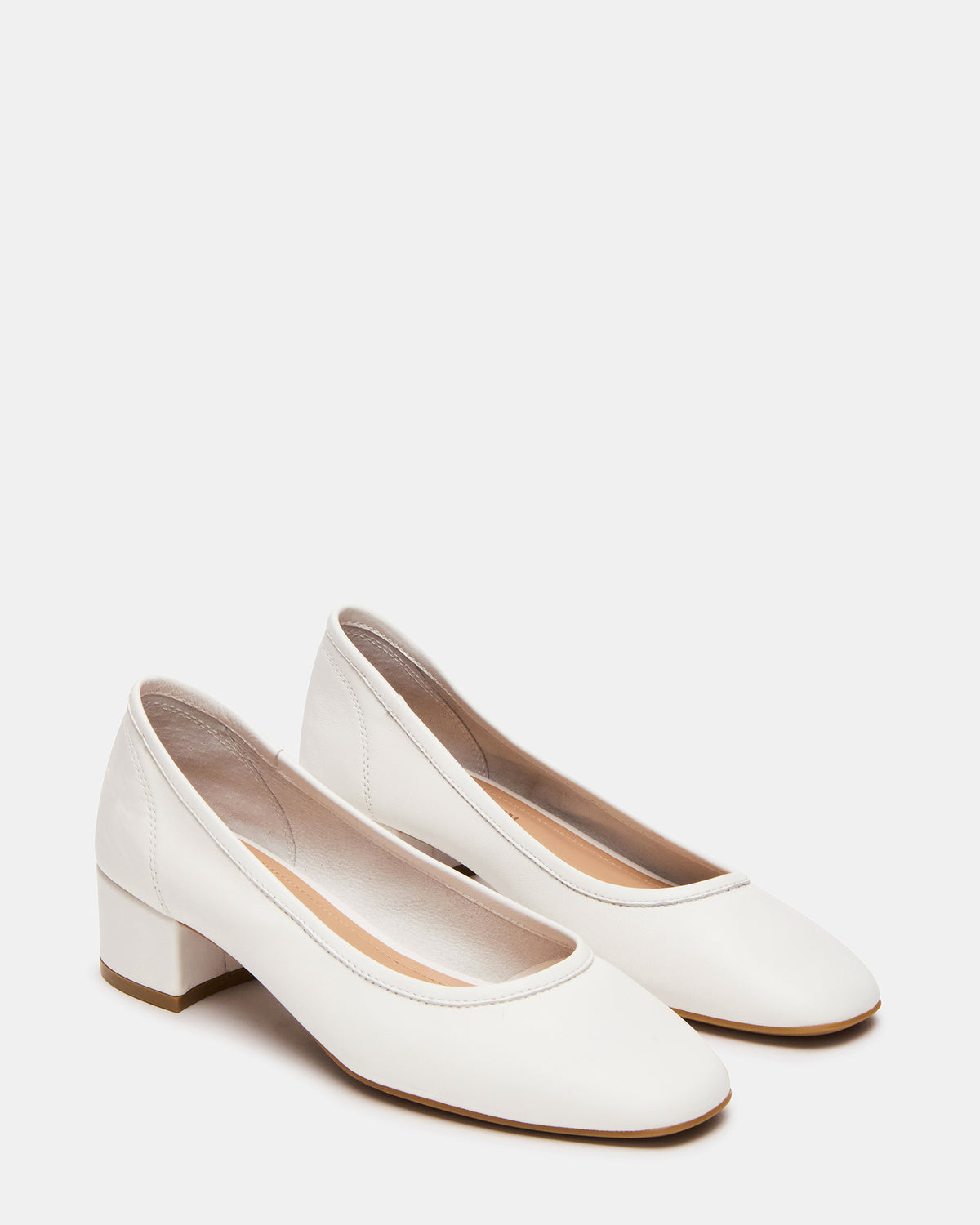 MOLLIE White Leather Ballet Women's Block Heels | Steve Madden Premium