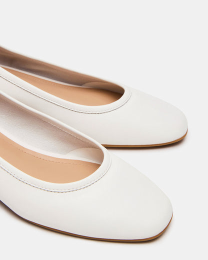 MOLLIE White Leather Ballet Women's Block Heels | Steve Madden Premium