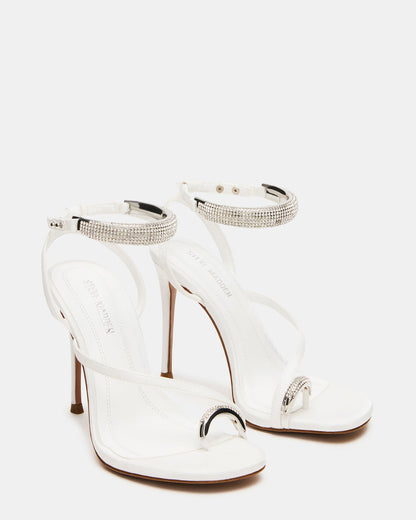 TIA Rhinestones White Satin Open-Toe Stiletto Women's Heel | Steve Madden Signature