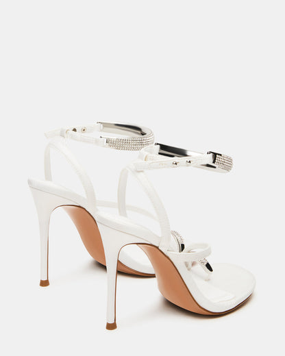 TIA Rhinestones White Satin Open-Toe Stiletto Women's Heel | Steve Madden Signature