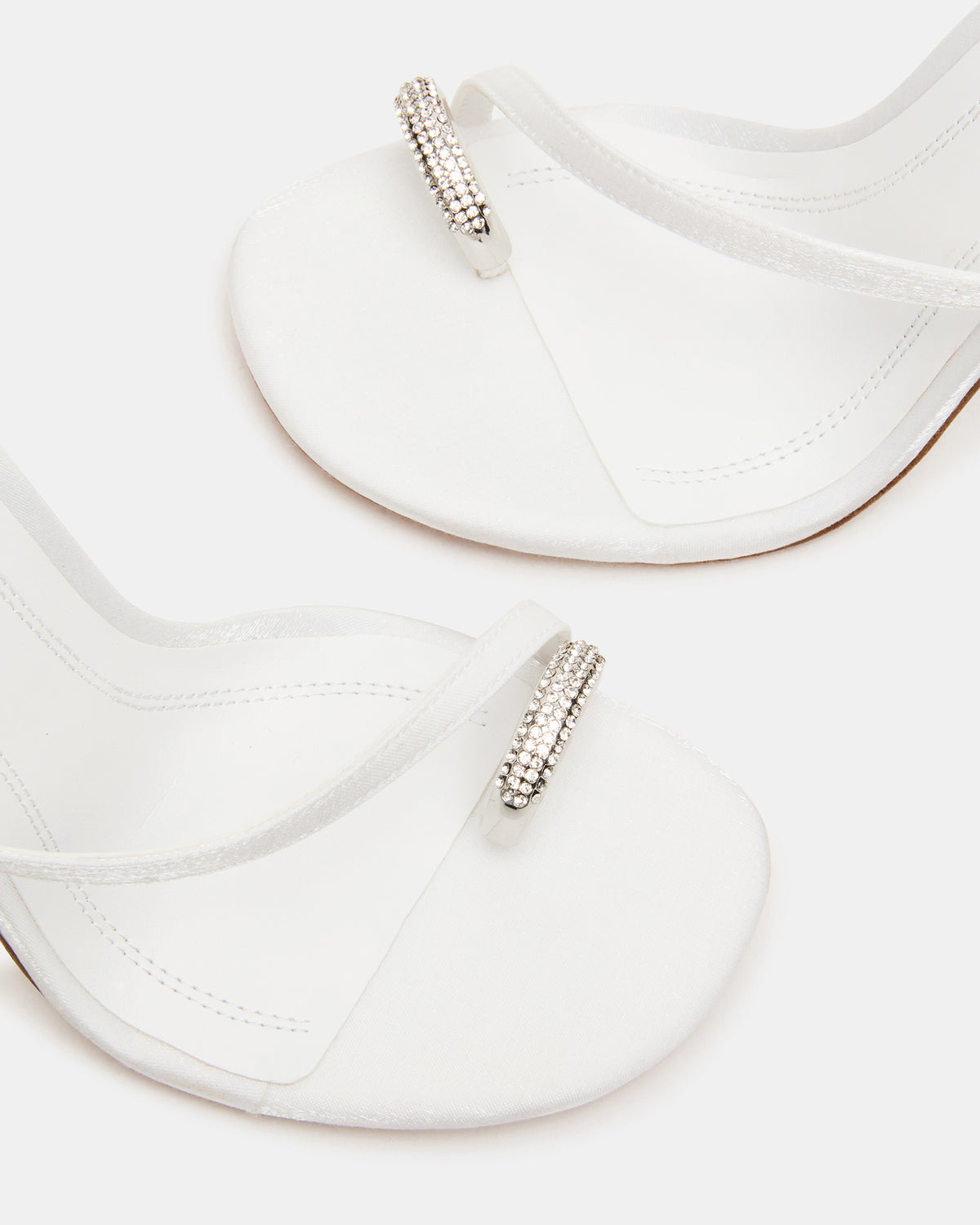 TIA Rhinestones White Satin Open-Toe Stiletto Women's Heel | Steve Madden Signature