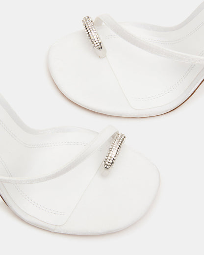 TIA Rhinestones White Satin Open-Toe Stiletto Women's Heel | Steve Madden Signature