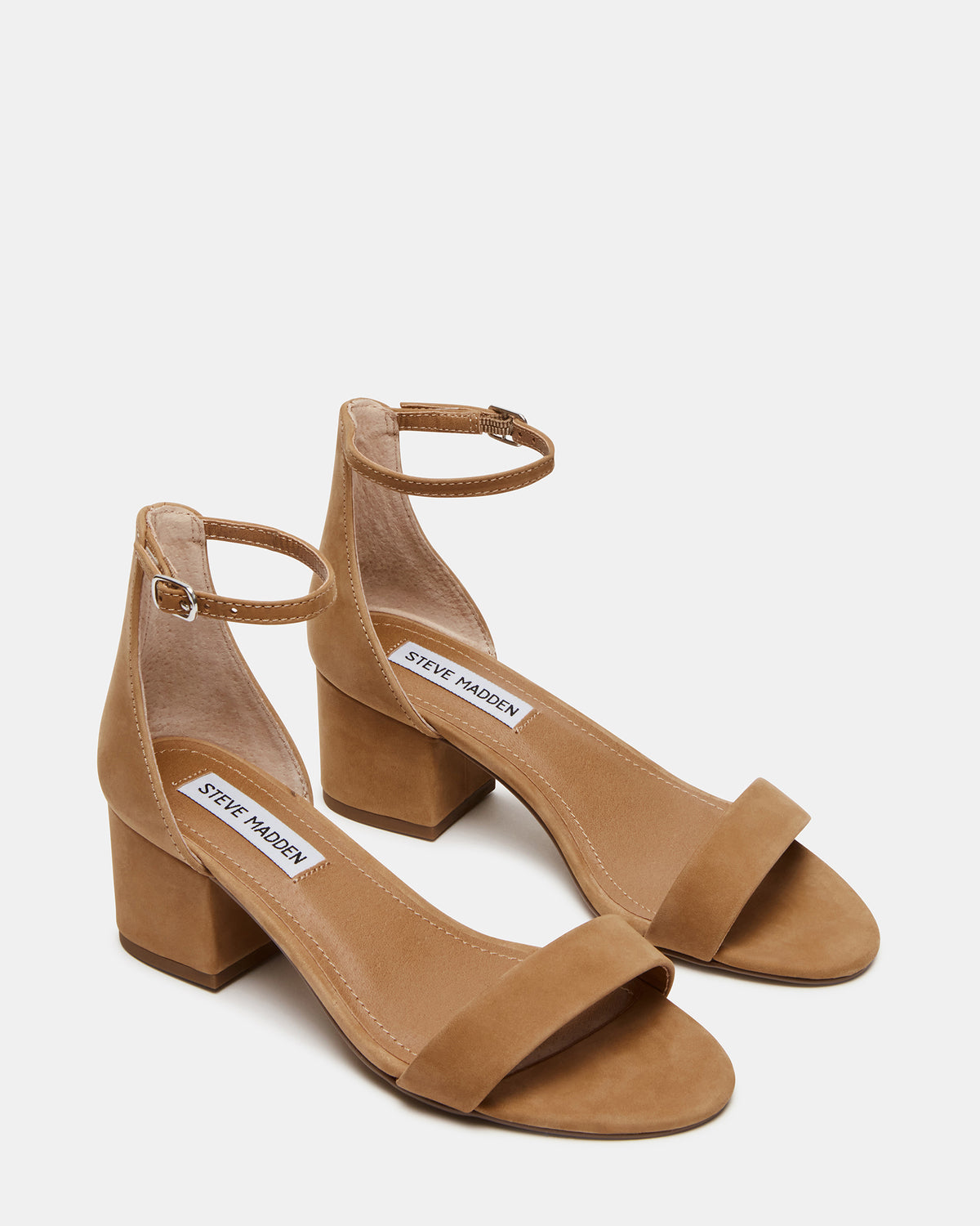 IRENNEW Tan Nubuck Women's Wide Width Heeled Sandal | Steve Madden Latest