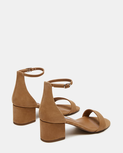 IRENNEW Tan Nubuck Women's Wide Width Heeled Sandal | Steve Madden Latest