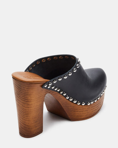 DUTCHESS Black Leather Women's Studded Platform Mule Clog Heel | Steve Madden Latest