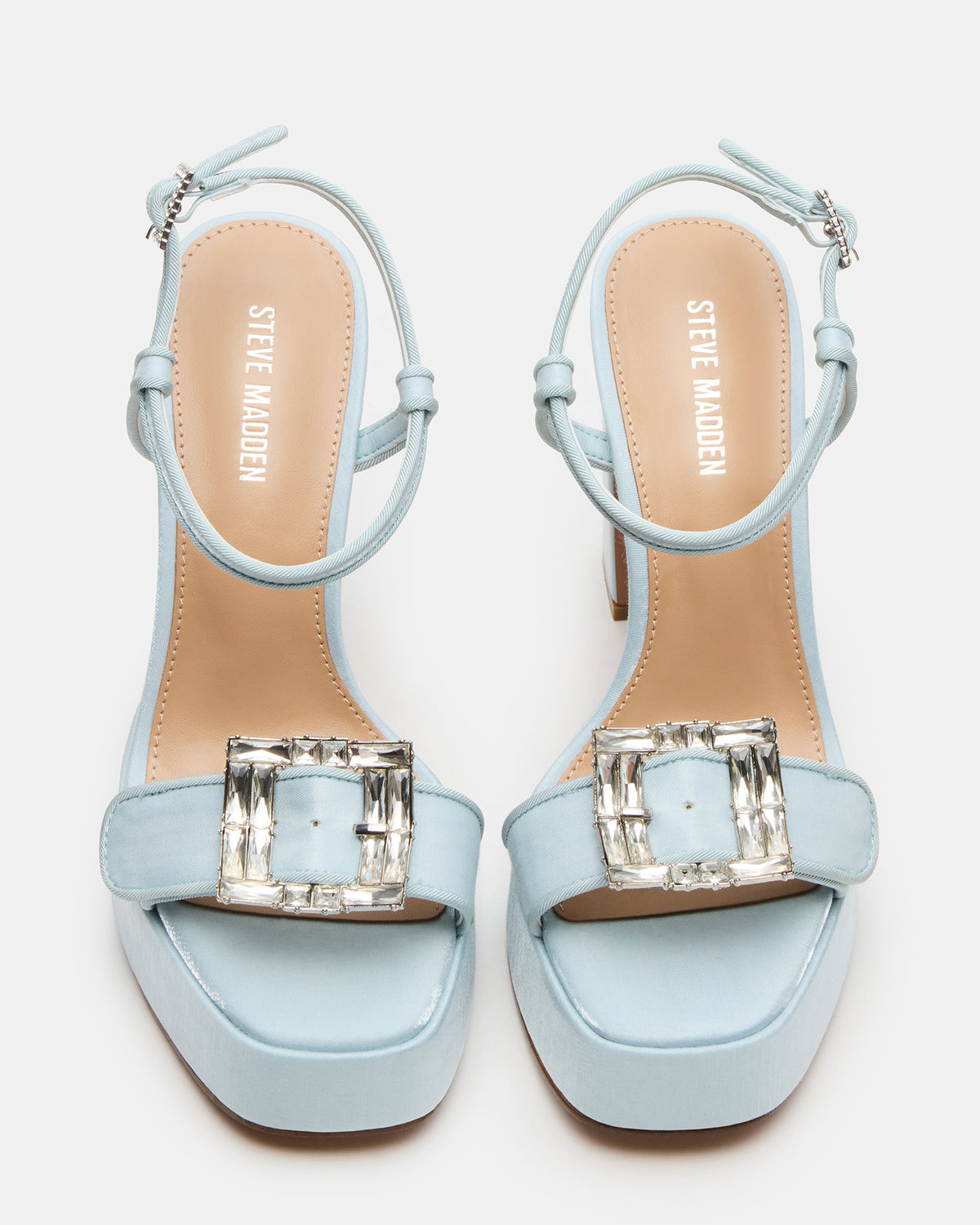 LIANDRA Buckle Blue Satin Women's Platform Square-Toe Strappy Heel | Steve Madden Recommended