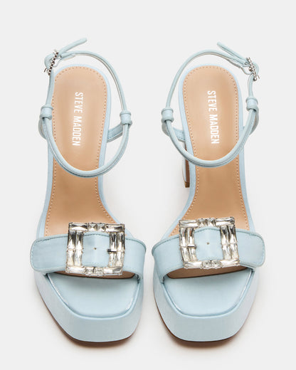 LIANDRA Buckle Blue Satin Women's Platform Square-Toe Strappy Heel | Steve Madden Recommended