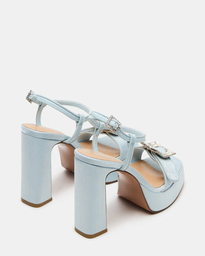 LIANDRA Buckle Blue Satin Women's Platform Square-Toe Strappy Heel | Steve Madden Recommended